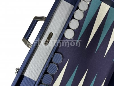 Navy Blue Carbonfiber Look Backgammon Set
