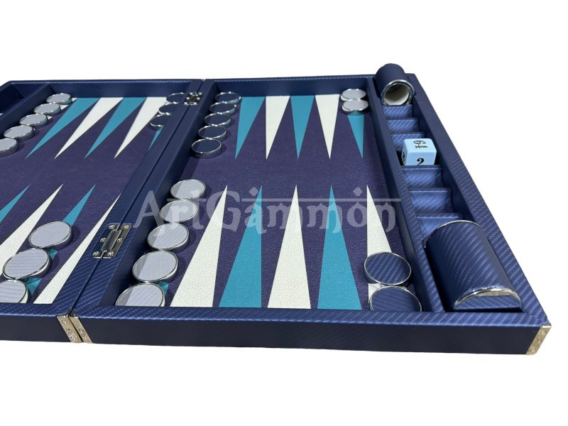 Navy Blue Carbonfiber Look Backgammon Set