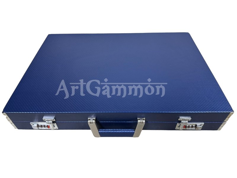 Navy Blue Carbonfiber Look Backgammon Set