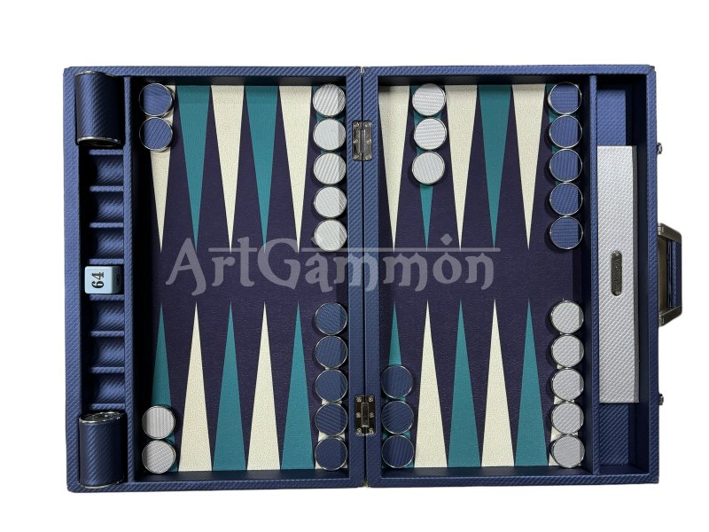 Navy Blue Carbonfiber Look Backgammon Set