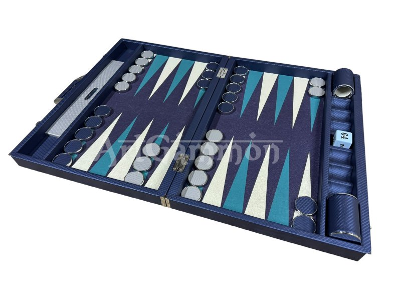 Navy Blue Carbonfiber Look Backgammon Set