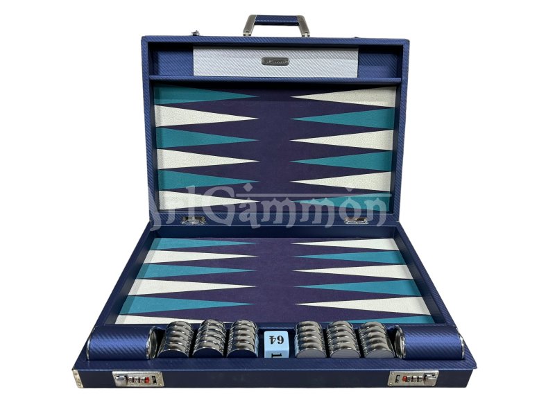 Navy Blue Carbonfiber Look Backgammon Set